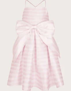 Stripe Bow Twill Party Dress Pink
