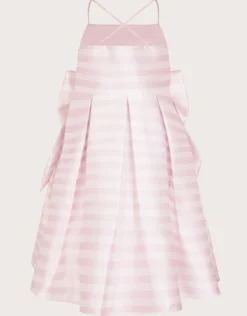 Stripe Bow Twill Party Dress Pink