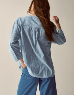 Tanya Ruffle Stripe Shirt Blue
