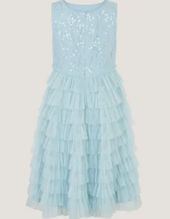 Taylor Sequin Lace Tiered Party Dress Blue