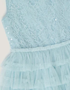 Taylor Sequin Lace Tiered Party Dress Blue