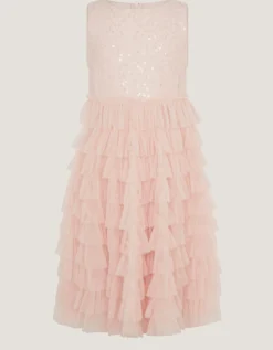 Taylor Sequin Lace Tiered Party Dress Pink