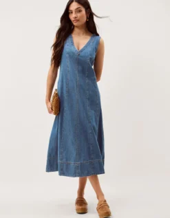 Tessa Sleeveless Denim Midi Dress Blue