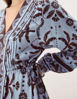 Thalia Palm Print Midi Dress Blue