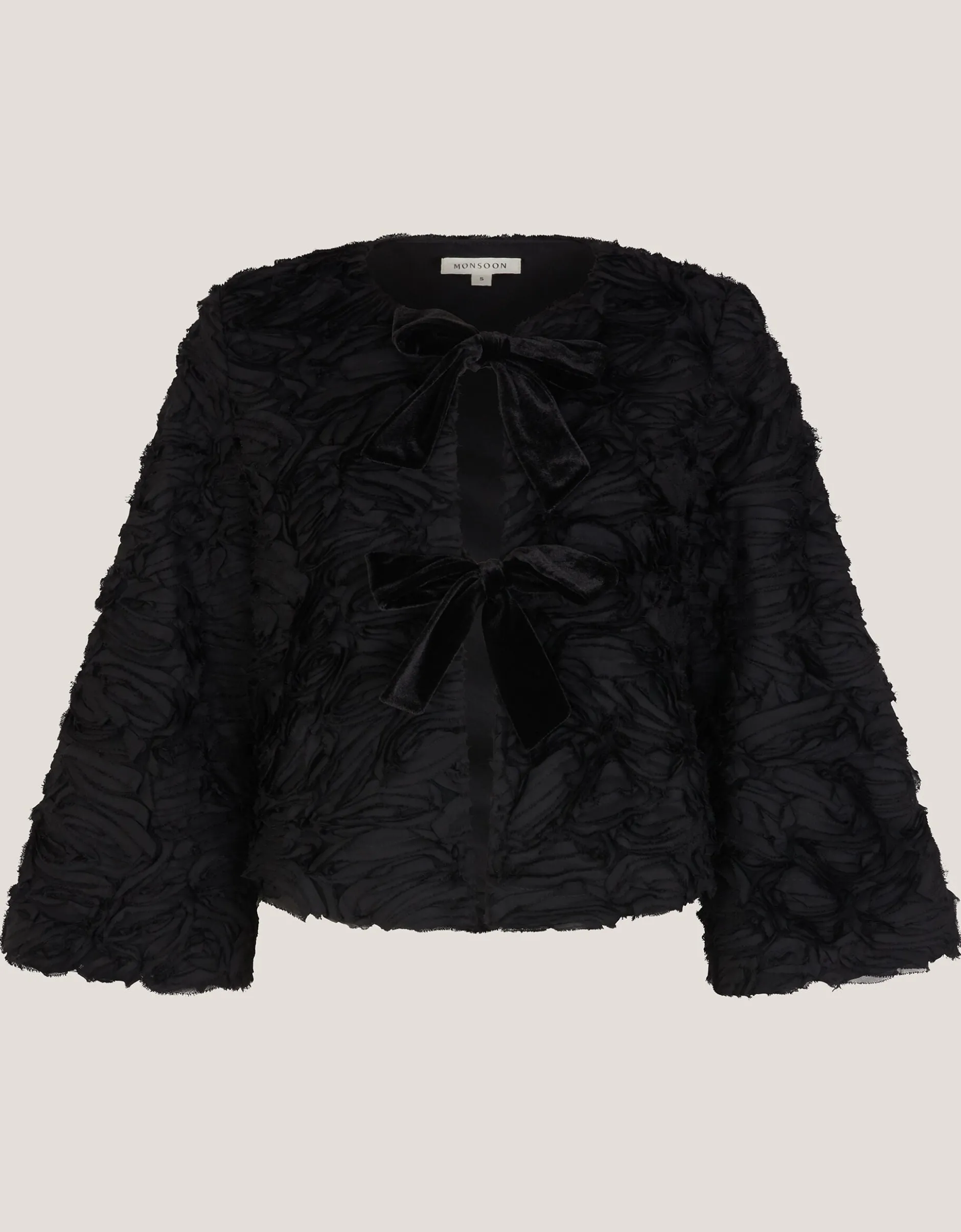 Tia Tie-Front Textured Jersey Jacket Black