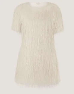 Tori Short Sleeve Fringe Mini Dress Ivory