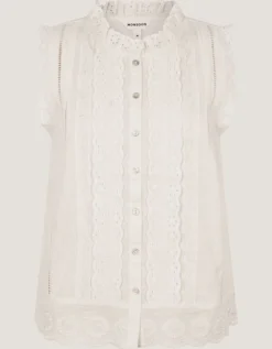 Trish Sleeveless Broderie Frill Top Ivory