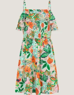 Tropical Floral Frilly Dress Multi