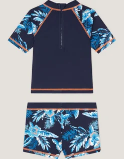 Tropical Print Rash Vest & Swim Shorts Blue