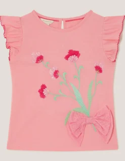 Tulip Embroidered Bow T-Shirt Pink