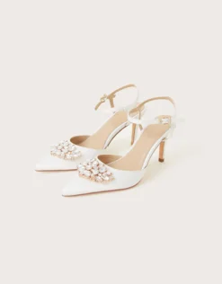 Two-Part Diamante Trim Bridal Shoes Ivory
