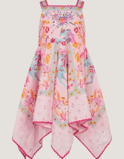 Unicorn Print Hanky Hem Dress Pink