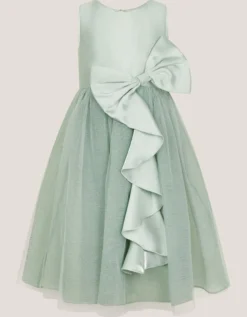 Waterfall Bow Tulle Dress Green