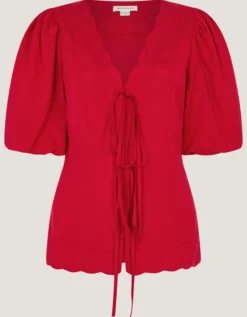 Willa Puff Sleeve Tie Front Top Red