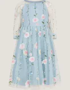 Willow Long Sleeve Embroidered Party Dress Blue