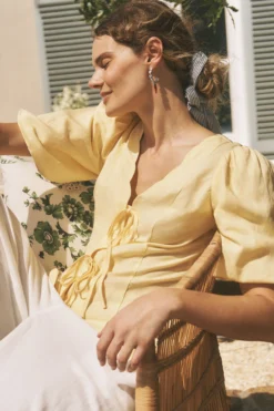 Willow Puff Sleeve Tie Front Top Yellow