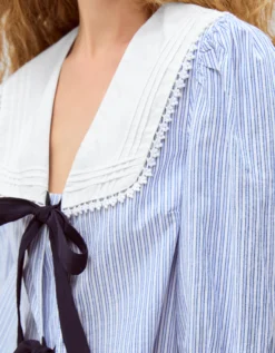 Xenia Tie Front Stripe Blouse Blue