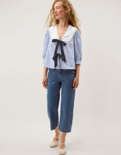 Xenia Tie Front Stripe Blouse Blue