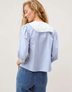 Xenia Tie Front Stripe Blouse Blue