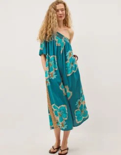 Yasmin One-Shoulder Floral Jumpsuit Teal