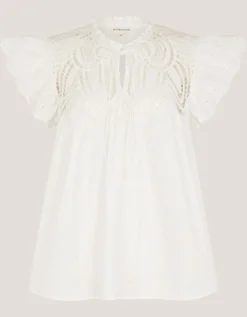 Zadie Broderie Frill Top White