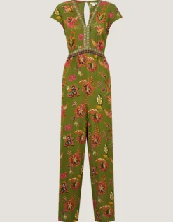 Zainab Floral Jersey Wide Leg Jumpsuit Green