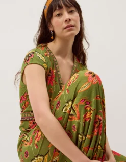 Zainab Floral Jersey Wide Leg Jumpsuit Green