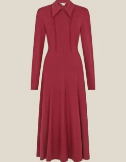 Zoe Pointed Collar Jersey Midi Dress Red