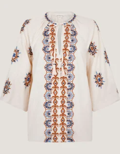 Zoey Embroidered Tunic Top Ivory